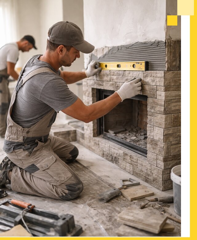 Облицовка каминов в Ступине, монтаж и отделка натуральным камнем