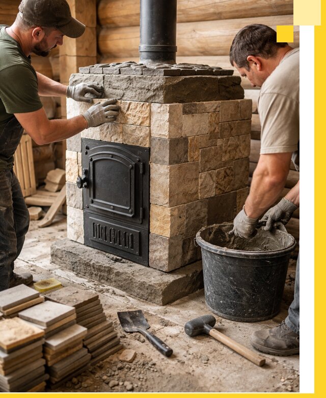 Облицовка банной печи под ключ в Ступине: камень и плитка