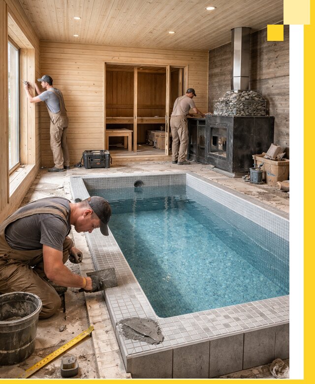 Проект бани с бассейном и сауной в Ступине под ключ