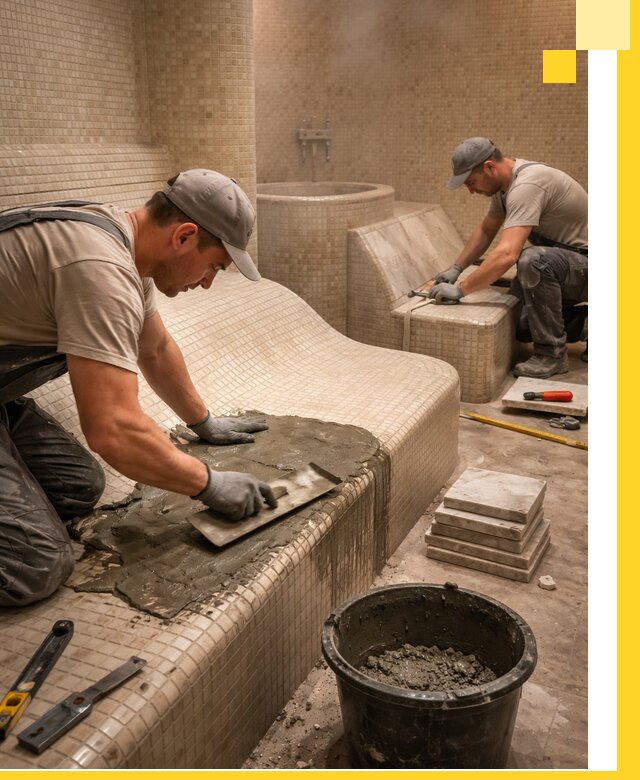 Лежаки для хамама под ключ в Ступине, проект и монтаж