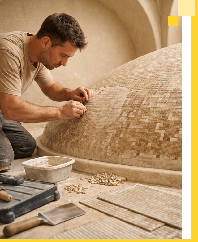 Профессиональная укладка мозаики для хамама под ключ в Ступине