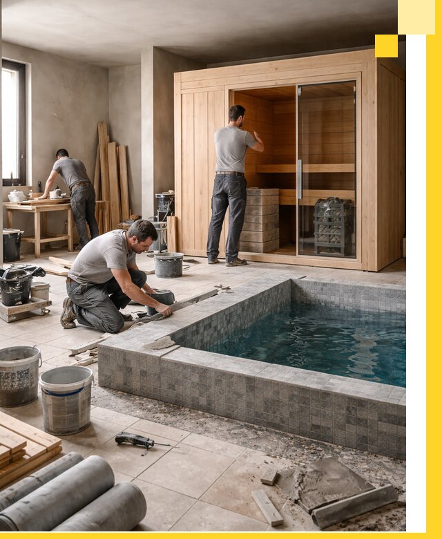 SPA зоны под ключ с бассейном сауной и печью в Ступине